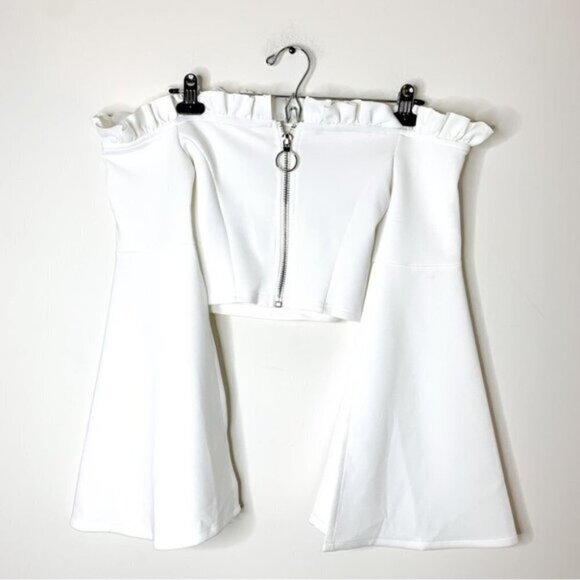 Women's Essue Top Blouse Off Shoulder Split Wide Flare Sleeve Cropped Off White - Picture 13 of 14